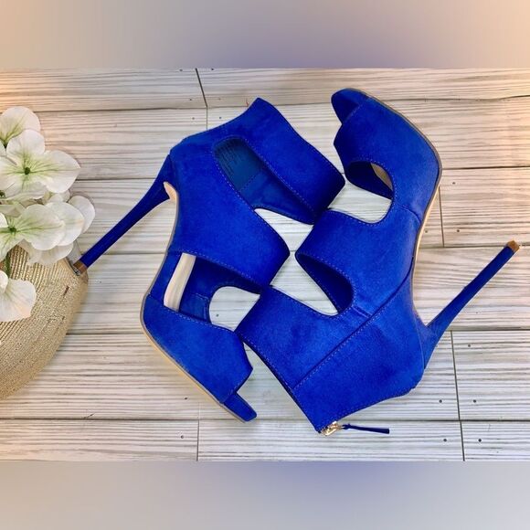 Shoedazzle Blue Velour Thjck Strap Stiletto Heels S:6.5 - Picture 6 of 11